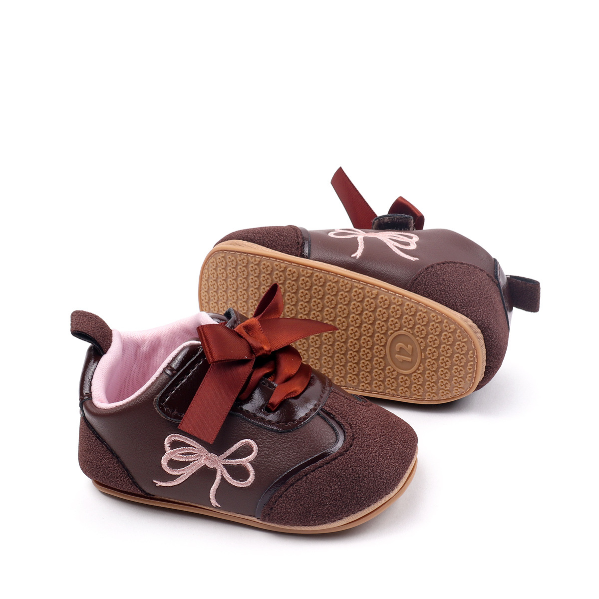2026 New Design Newborn Baby Girls Causal Sport Style First Walking Outdoor PVC Sole With Beautiful Bow Toddler Shoes