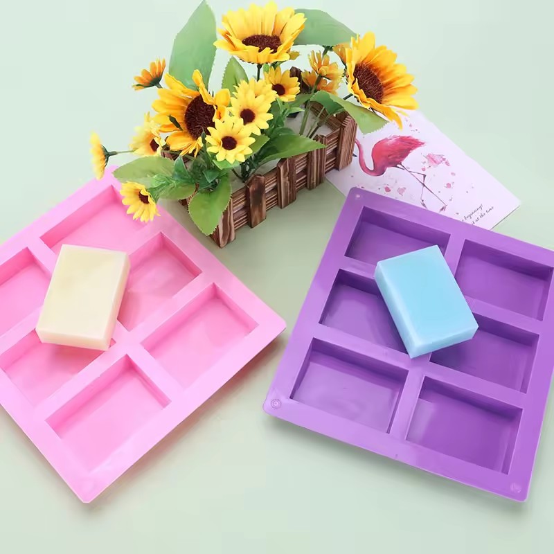 6 Cavities Square Silicone Soap Mold Rectangular Shape Candle Resin Plaster Mould Chocolate Cake Ice Making Set Home Decor Gifts C-90-7