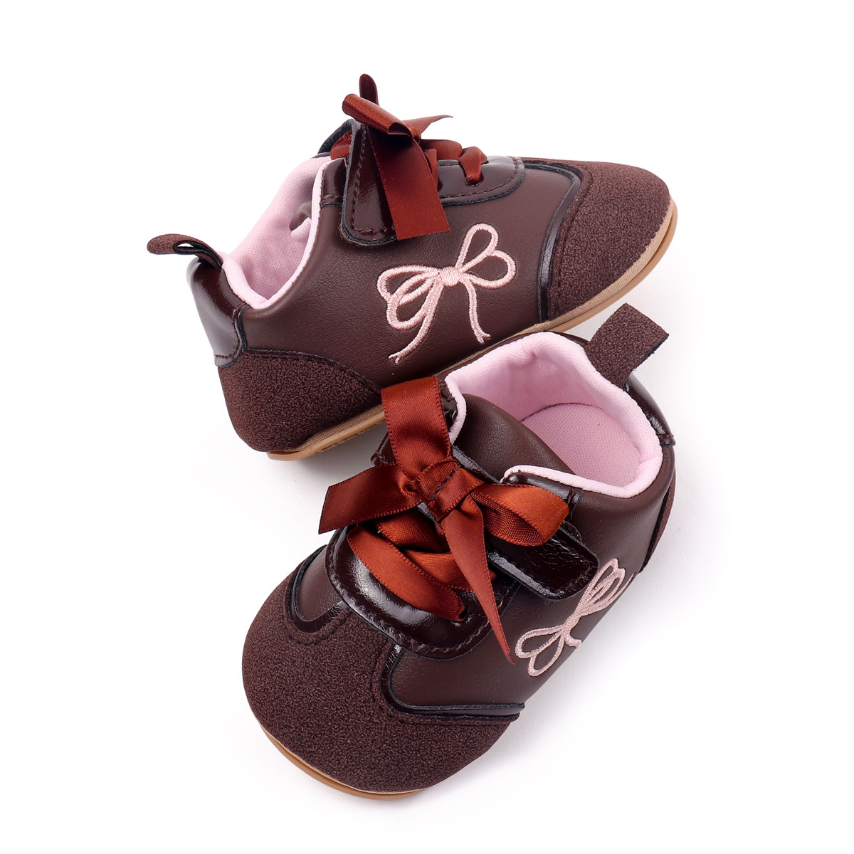 2026 New Design Newborn Baby Girls Causal Sport Style First Walking Outdoor PVC Sole With Beautiful Bow Toddler Shoes