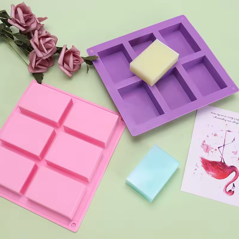 6 Cavities Square Silicone Soap Mold Rectangular Shape Candle Resin Plaster Mould Chocolate Cake Ice Making Set Home Decor Gifts C-90-7