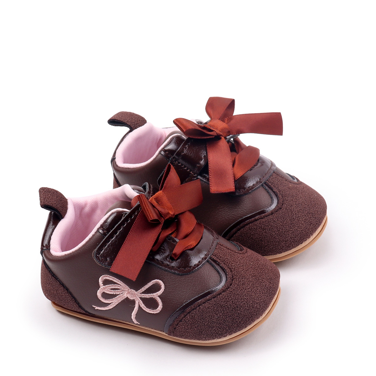 2026 New Design Newborn Baby Girls Causal Sport Style First Walking Outdoor PVC Sole With Beautiful Bow Toddler Shoes