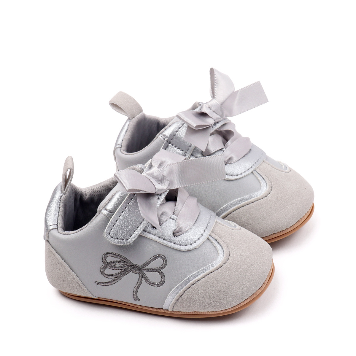 2026 New Design Newborn Baby Girls Causal Sport Style First Walking Outdoor PVC Sole With Beautiful Bow Toddler Shoes