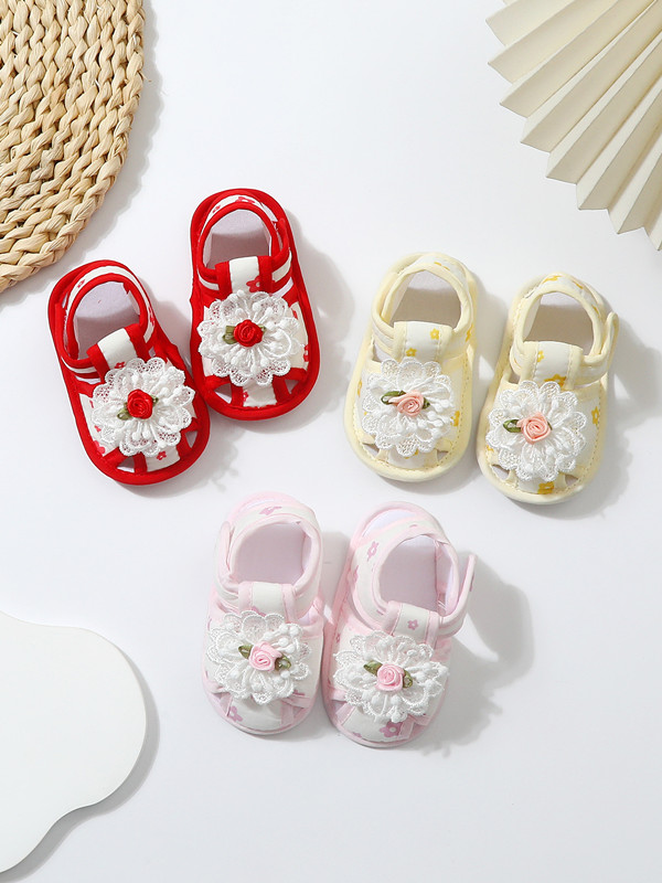 Baby Shoes Lace Summer Sandals 0-12 Months Newborns Step Shoes Female Baby Cloth Shoes Cute Anti slip Breathable Soft Bottom