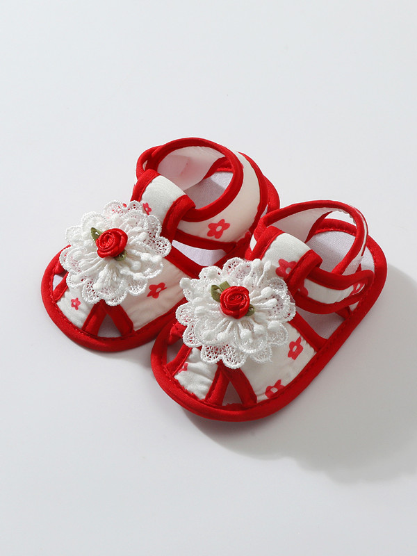 Baby Shoes Lace Summer Sandals 0-12 Months Newborns Step Shoes Female Baby Cloth Shoes Cute Anti slip Breathable Soft Bottom