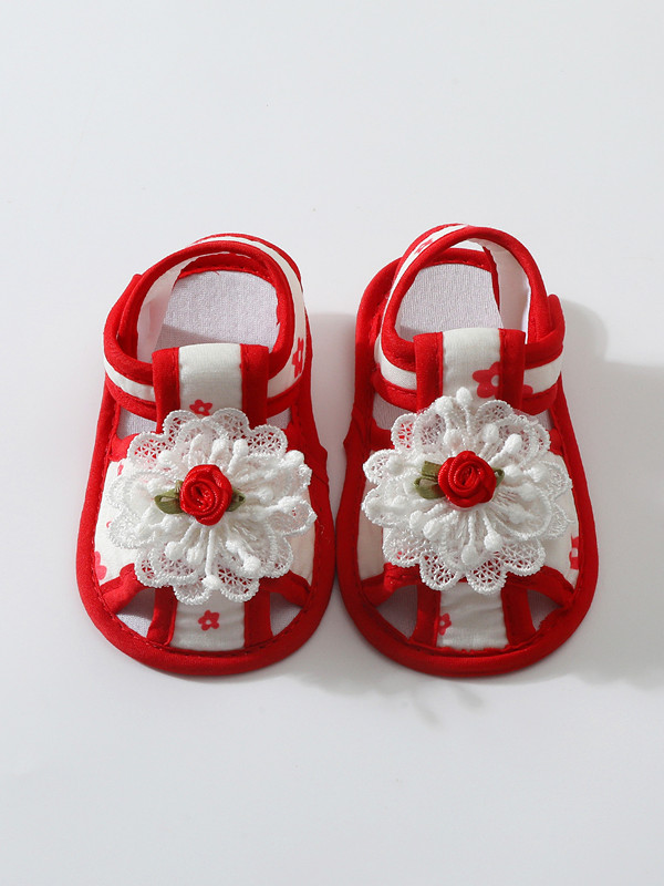 Baby Shoes Lace Summer Sandals 0-12 Months Newborns Step Shoes Female Baby Cloth Shoes Cute Anti slip Breathable Soft Bottom