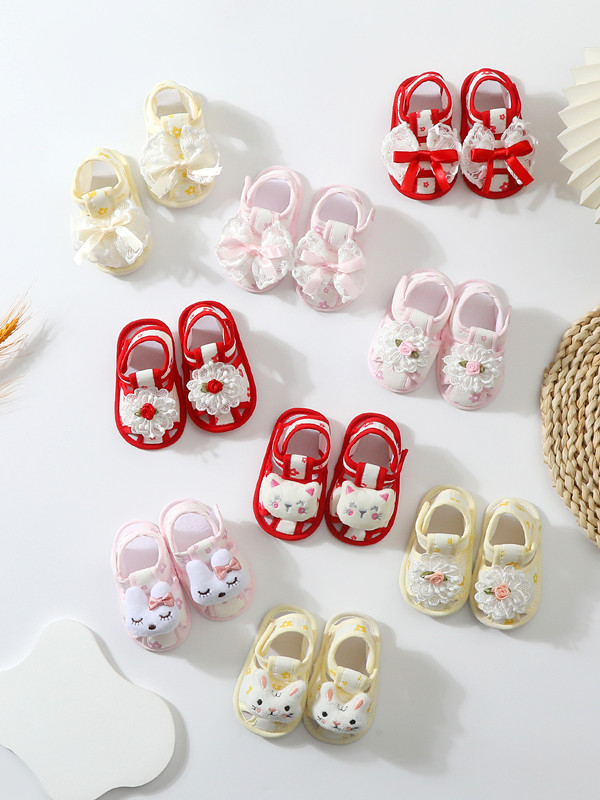 Baby Shoes Lace Summer Sandals 0-12 Months Newborns Step Shoes Female Baby Cloth Shoes Cute Anti slip Breathable Soft Bottom