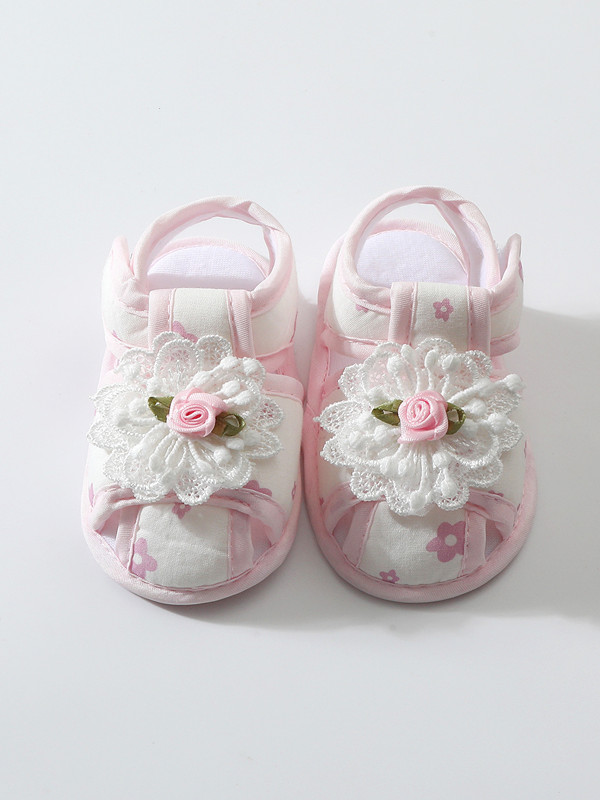 Baby Shoes Lace Summer Sandals 0-12 Months Newborns Step Shoes Female Baby Cloth Shoes Cute Anti slip Breathable Soft Bottom