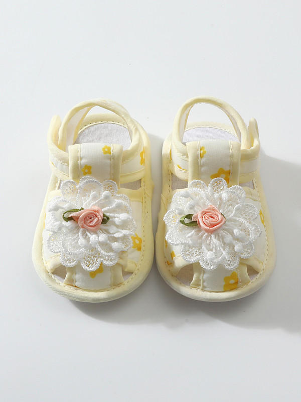 Baby Shoes Lace Summer Sandals 0-12 Months Newborns Step Shoes Female Baby Cloth Shoes Cute Anti slip Breathable Soft Bottom