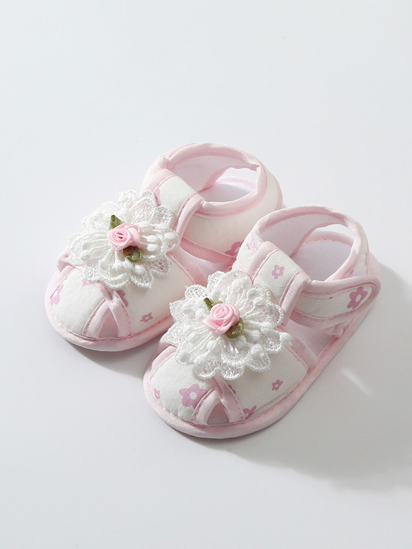 Baby Shoes Lace Summer Sandals 0-12 Months Newborns Step Shoes Female Baby Cloth Shoes Cute Anti slip Breathable Soft Bottom