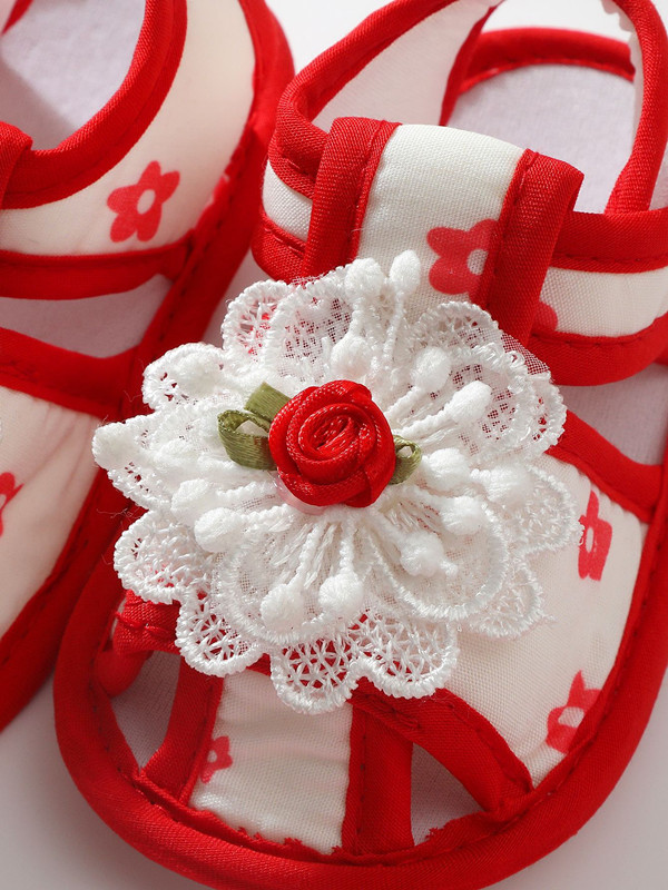 Baby Shoes Lace Summer Sandals 0-12 Months Newborns Step Shoes Female Baby Cloth Shoes Cute Anti slip Breathable Soft Bottom