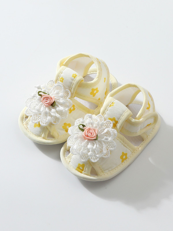 Baby Shoes Lace Summer Sandals 0-12 Months Newborns Step Shoes Female Baby Cloth Shoes Cute Anti slip Breathable Soft Bottom