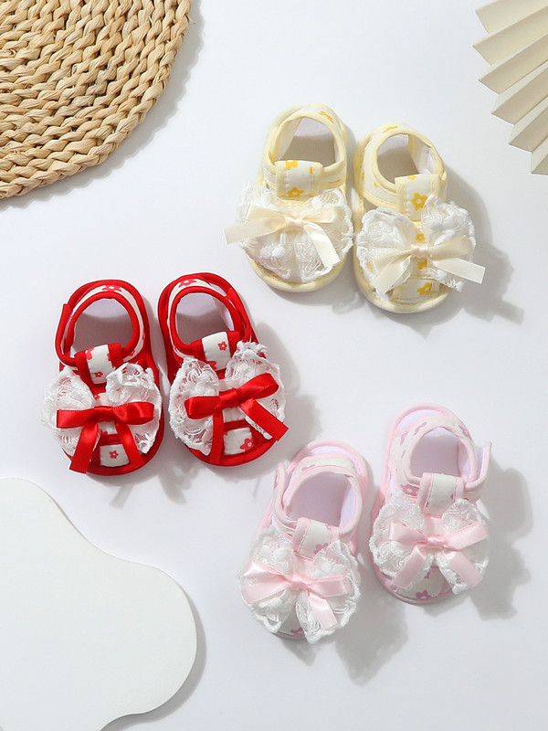 Baby Shoes Lace Summer Sandals 0-12 Months Newborns Step Shoes Female Baby Cloth Shoes Cute Anti slip Breathable Soft Bottom