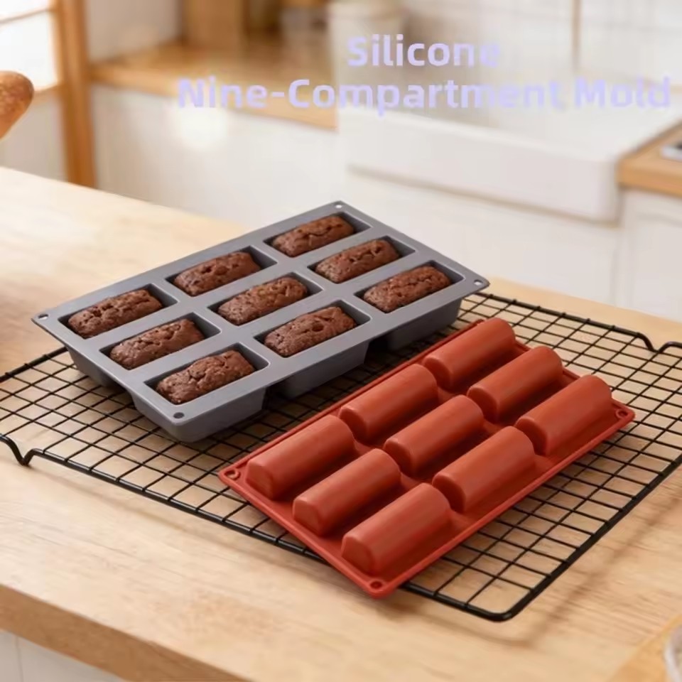 9 Cavity Chocolate Mold Half-cylindrical Shape Long Strip Shape Mousse Cake Mould 3D Stick Silicone Kitchen Bakeware Home Baking