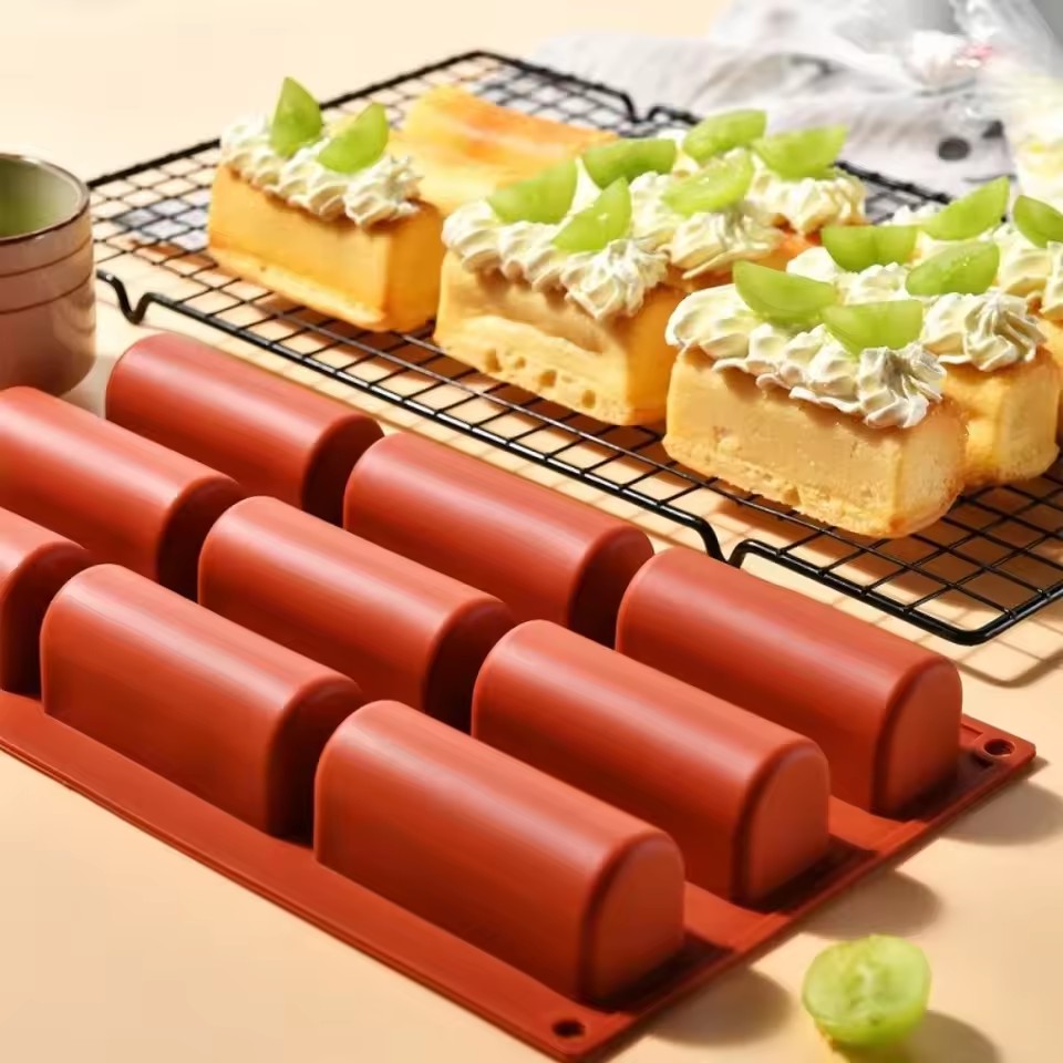 9 Cavity Chocolate Mold Half-cylindrical Shape Long Strip Shape Mousse Cake Mould 3D Stick Silicone Kitchen Bakeware Home Baking