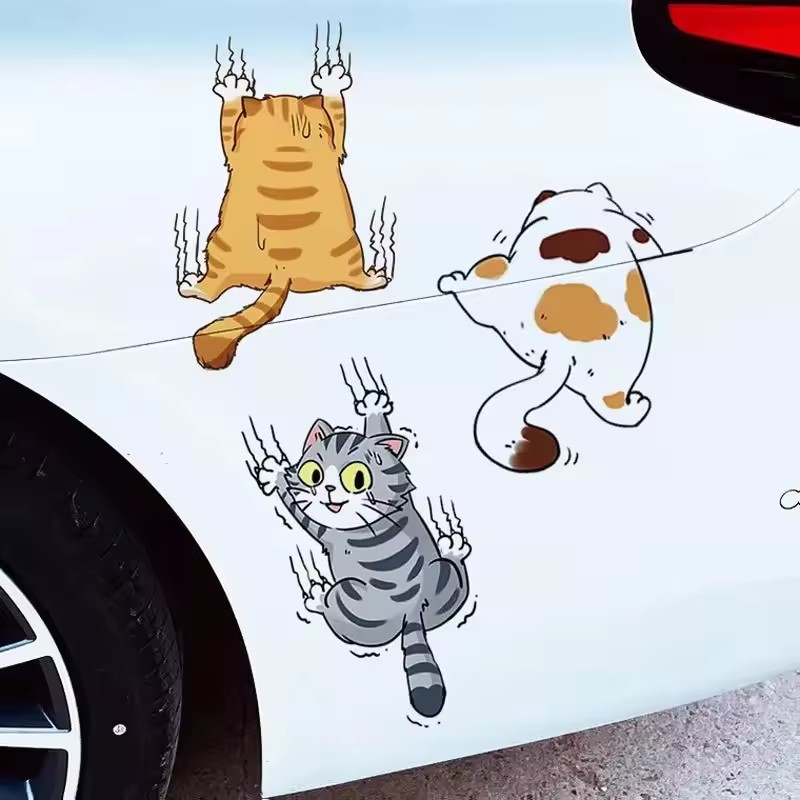 3pcs Funny Pet Cat Car Sticker Climbing Cats Animal Styling Stickers Decoration Car Body Creative Decals Decor Accessories