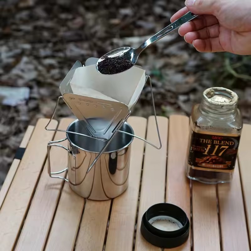 Portable Camping Coffee Filter Foldable Stainless Steel Pour Over Dripper with Stand Outdoor Travel & Hiking Gear