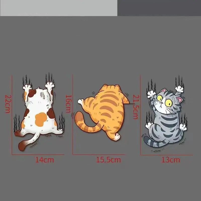 3pcs Funny Pet Cat Car Sticker Climbing Cats Animal Styling Stickers Decoration Car Body Creative Decals Decor Accessories