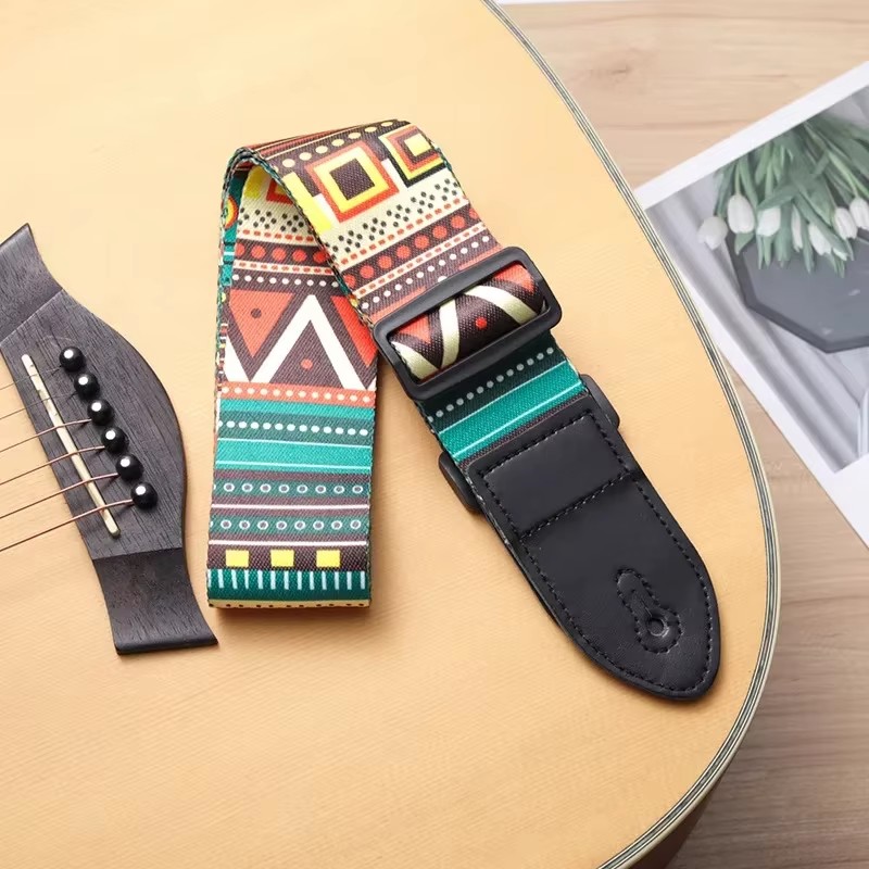 New Ethnic Style Retro Guitar Strap Adjustable Leather Strap for Electric Acoustic Folk Guitar Ukulele Bass Guitar Accessories