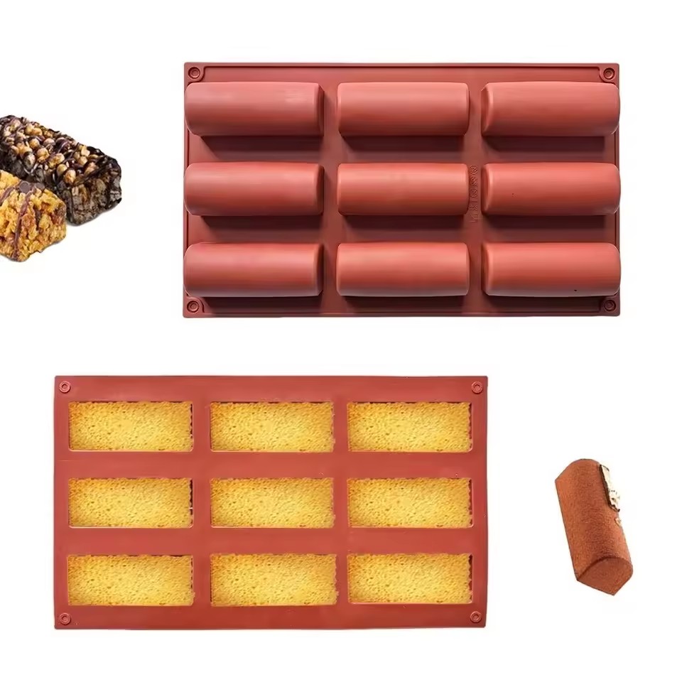 9 Cavity Chocolate Mold Half-cylindrical Shape Long Strip Shape Mousse Cake Mould 3D Stick Silicone Kitchen Bakeware Home Baking