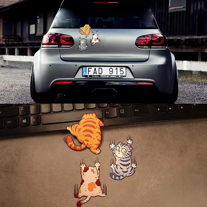 3pcs Funny Pet Cat Car Sticker Climbing Cats Animal Styling Stickers Decoration Car Body Creative Decals Decor Accessories