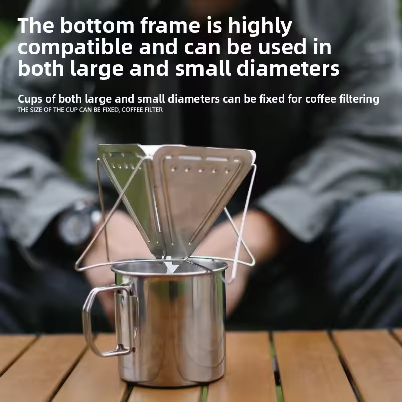 Portable Camping Coffee Filter Foldable Stainless Steel Pour Over Dripper with Stand Outdoor Travel & Hiking Gear