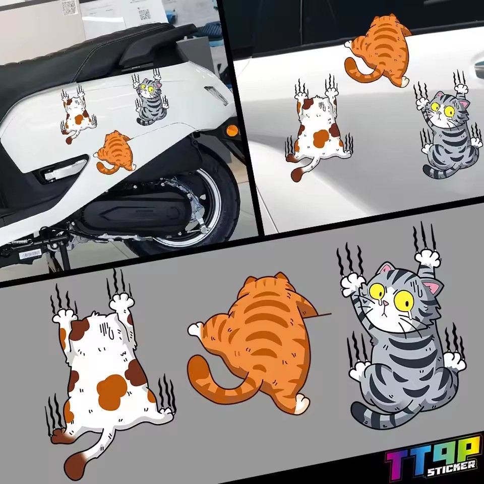 3pcs Funny Pet Cat Car Sticker Climbing Cats Animal Styling Stickers Decoration Car Body Creative Decals Decor Accessories