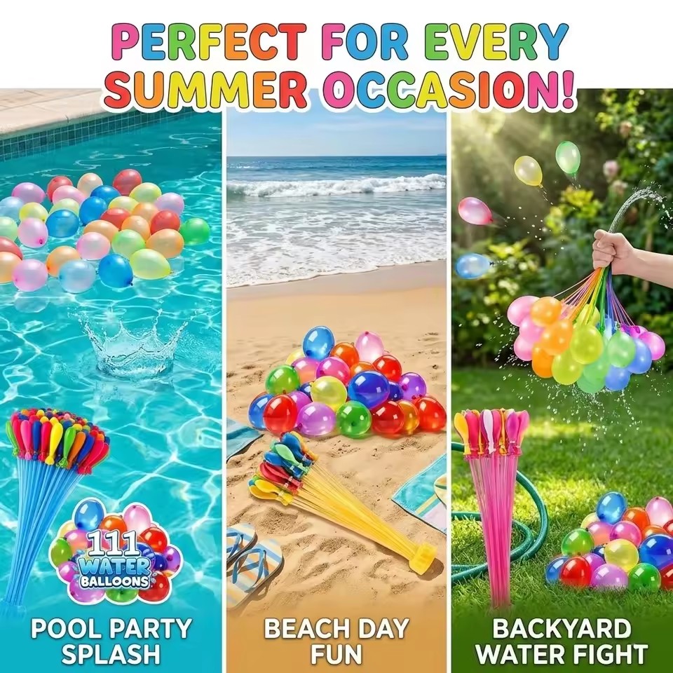 111Pcs Bunch Water Balloons Quick Fill Self Sealing Water Bombs Summer Outdoor Backyard Family Team Fight Game Pool Splash Toy