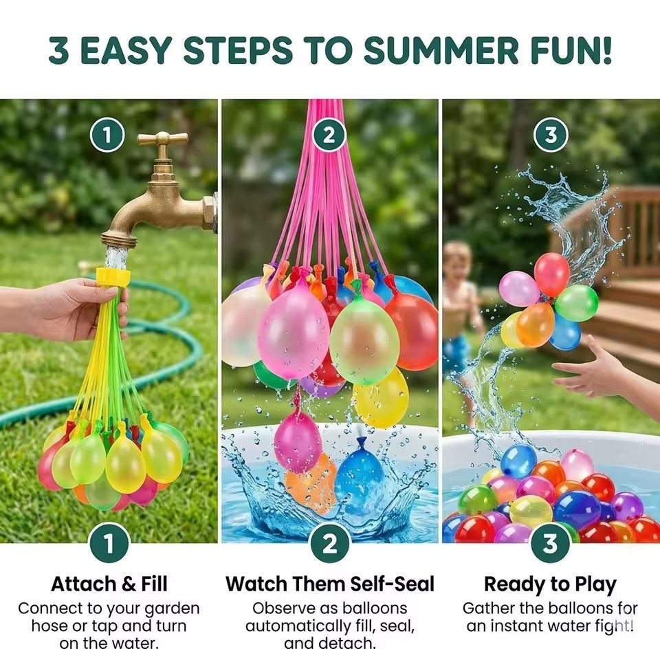 111Pcs Bunch Water Balloons Quick Fill Self Sealing Water Bombs Summer Outdoor Backyard Family Team Fight Game Pool Splash Toy