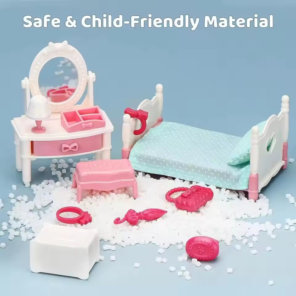 12Pcs  DollHouse Miniature Bedroom Doll Furniture Model Realistic Mini Bed Frame Bedside Tables Dressers for DIY Play House Toy