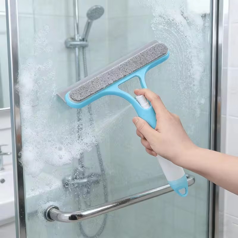 3 in 1 Window Cleaning Squeegee Multi Function Glass Mirror Wiper with Spray Bottle Microfiber Scrub Household Car Cleaner Tools