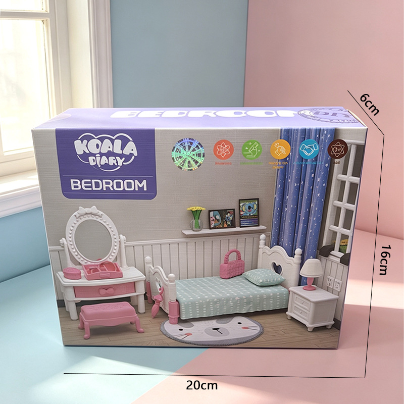 12Pcs  DollHouse Miniature Bedroom Doll Furniture Model Realistic Mini Bed Frame Bedside Tables Dressers for DIY Play House Toy
