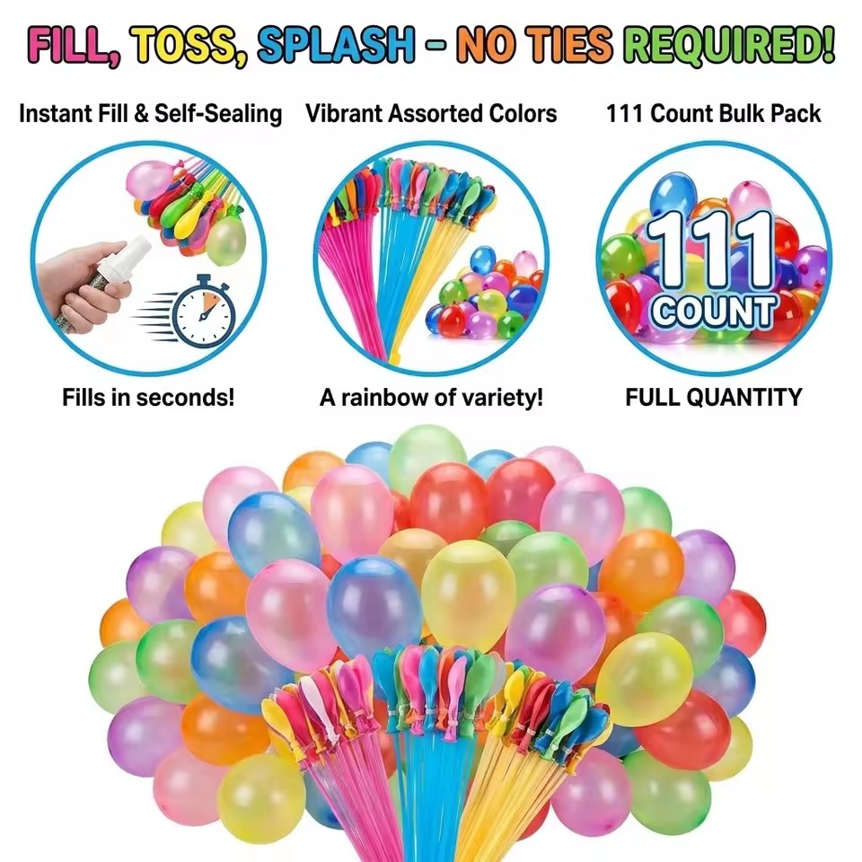 111Pcs Bunch Water Balloons Quick Fill Self Sealing Water Bombs Summer Outdoor Backyard Family Team Fight Game Pool Splash Toy
