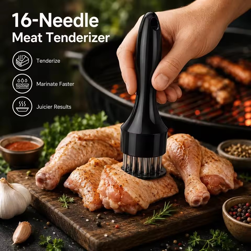Heavy Duty Meat Tenderizer 16 Needles, Stainless Steel Meat Piercer for Pork Chop Steak, Easy Clean