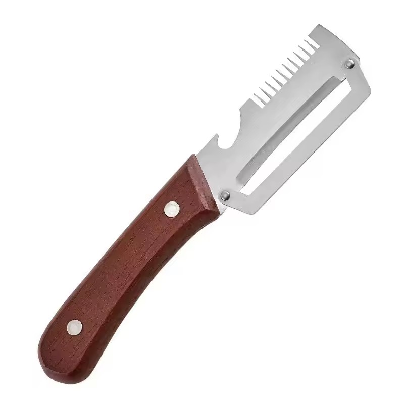 New Three in One Multifunctional Peeler, Scallion Slicer, Wooden Handle, Suitable for Sugarcane, Fruits, and Vegetables