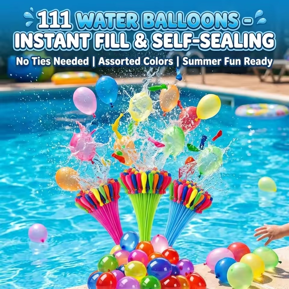 111Pcs Bunch Water Balloons Quick Fill Self Sealing Water Bombs Summer Outdoor Backyard Family Team Fight Game Pool Splash Toy
