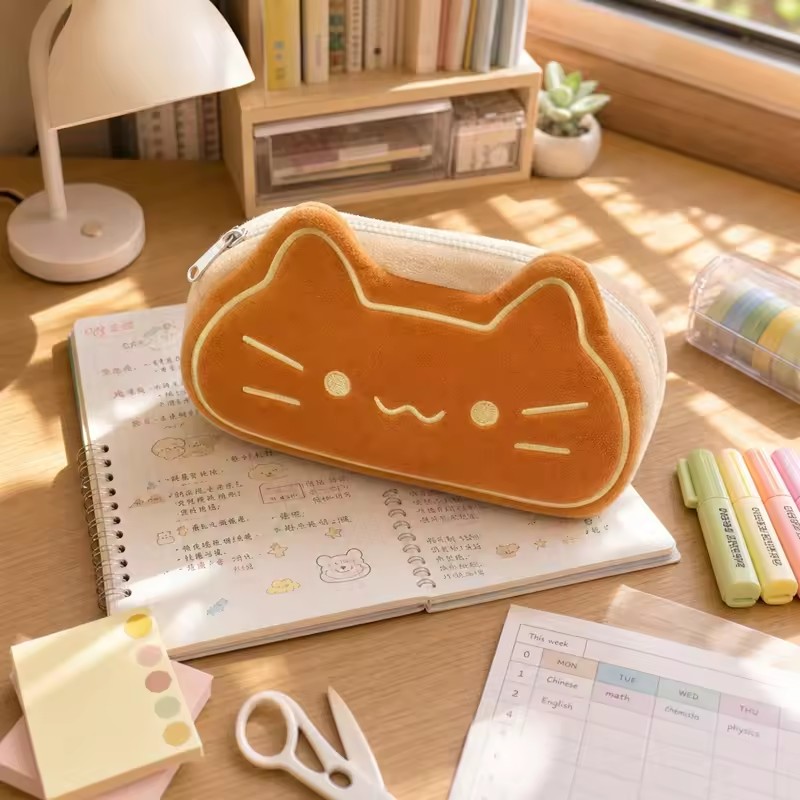 Cute Caramel Cat Plush Pen Case Large Capacity, Perfect Birthday Gift For Primary And Secondary School Students Gift Prizes