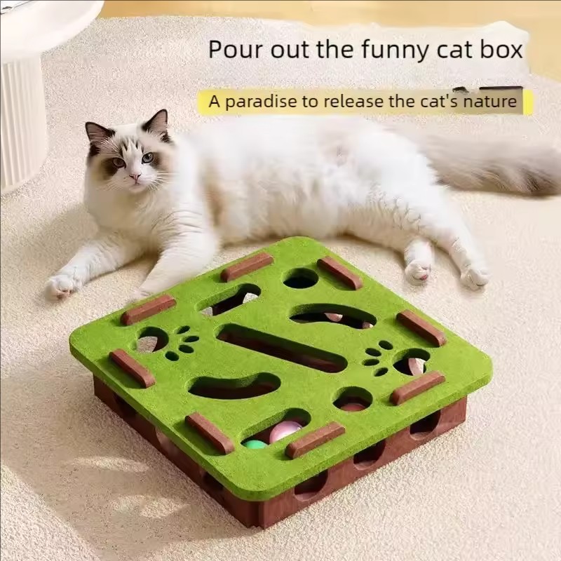 Cat Puzzle Toy Felt Puzzle Box Cat Exercise Toy With Ball Indoor Sports Entertainment Hunting Cat Toys For Indoor Cats