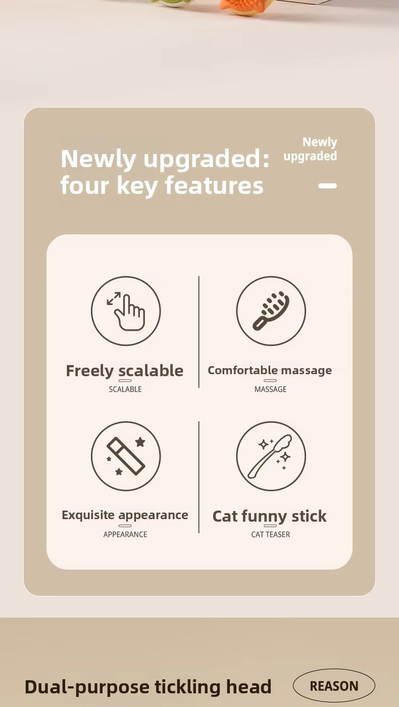 Interactive Cat Toy 2-in-1 Retractable Cat Teaser Cat Tickling & Massaging Toy for Kittens Relieve Boredom Pet Products