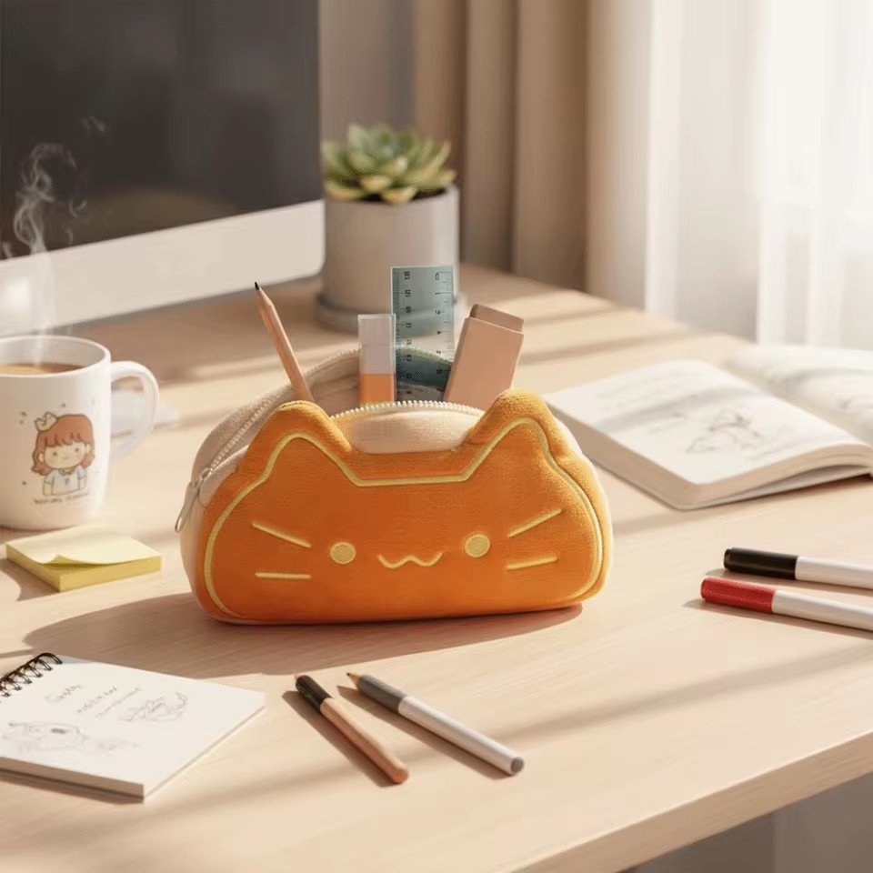 Cute Caramel Cat Plush Pen Case Large Capacity, Perfect Birthday Gift For Primary And Secondary School Students Gift Prizes