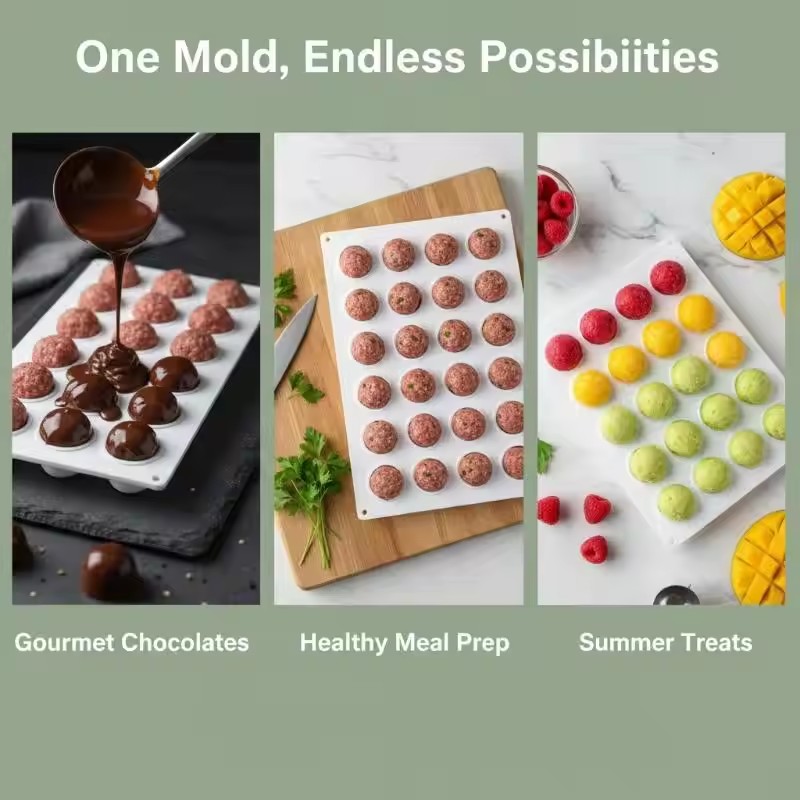 Durable 35 Grid Food Grade Silicone Meatball Maker Non-Stick Rice Ball Fish Ball Shaker Mold for Daily Home Cooking Use