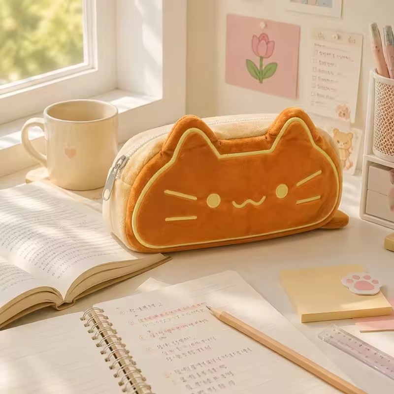 Cute Caramel Cat Plush Pen Case Large Capacity, Perfect Birthday Gift For Primary And Secondary School Students Gift Prizes