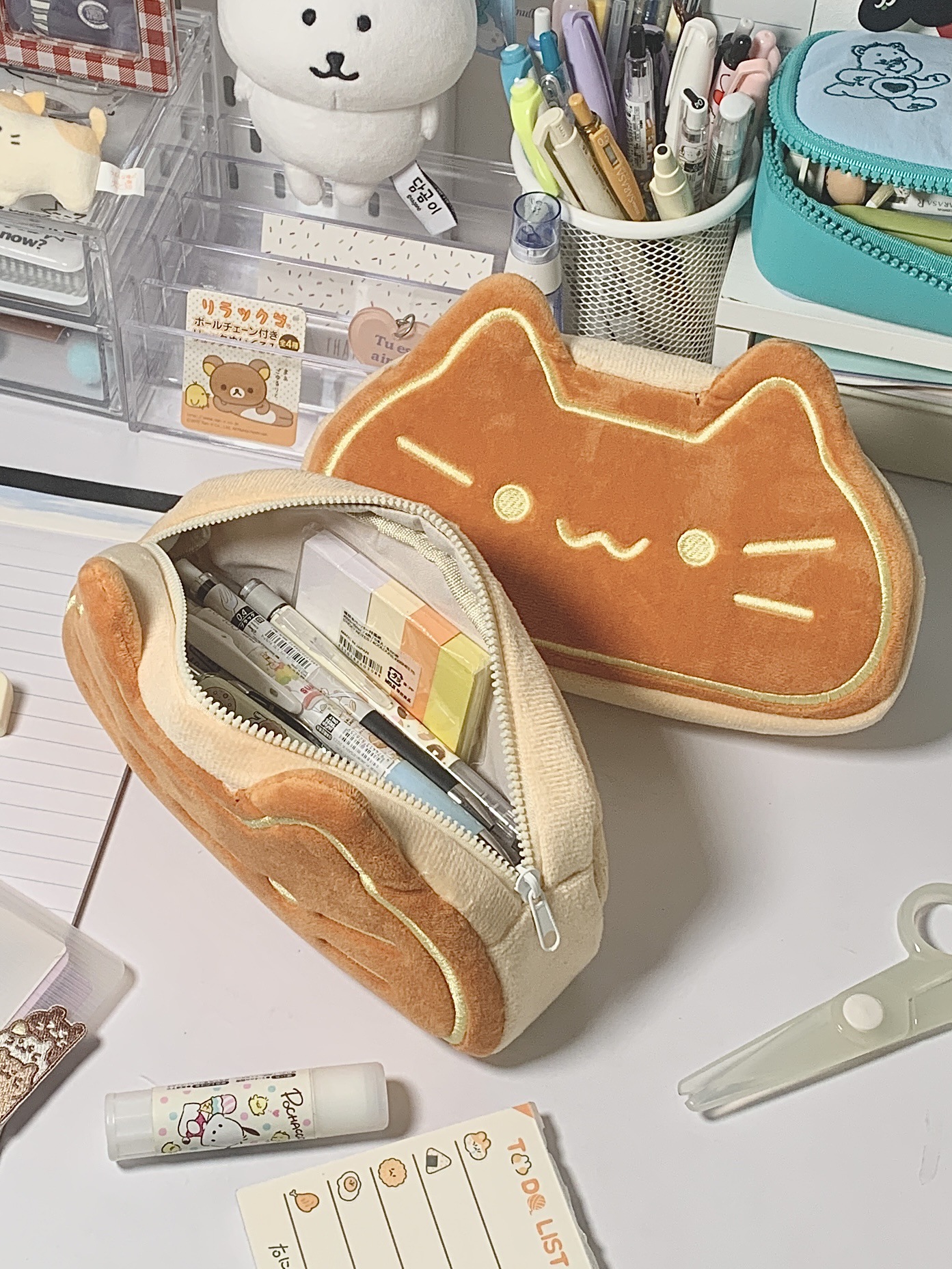 Cute Caramel Cat Plush Pen Case Large Capacity, Perfect Birthday Gift For Primary And Secondary School Students Gift Prizes