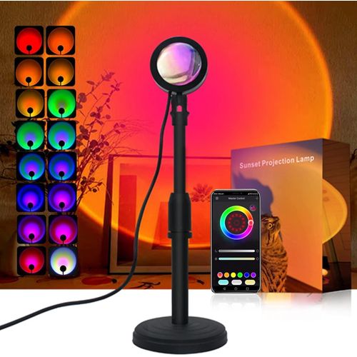 USB Powered 360° Rotating RGB Sunset Lamp, 22 Colors LED Projection Light with Remote Control, Rainbow Mood Lighting, Cozy Ambient Gaming Night Light for Bedroom, Living Room, Home Decor & Parties