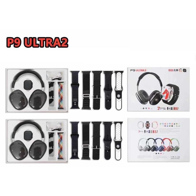 P9 Ultra 3 Smart Watch Ultra 10 In 1 Waterproof 7 Straps + Earphones Men Women 49MM Bluetooth Call Heart Rate Wireless Charging Fitness Bracelet Smartwatch Set
