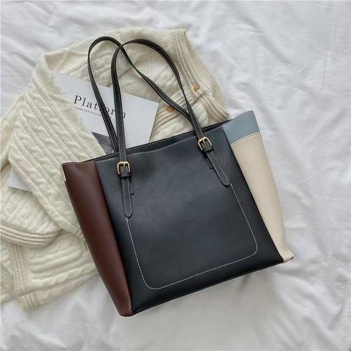 Ladies Large Capacity Tricolor Slicing Simple Sholder Tote Bag – PU Leather Official & Casual Trend Tote Bag Women Handbags