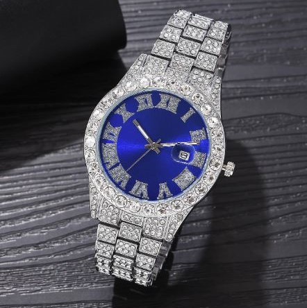 Women's Iced Out Sophisticated Diamond Silver Watch + Butterfly Cuban Bracelet Set - High-Quality Fashion Analogue Wristwatch Female Casual Ladies Quartz Watches Jewelry Set