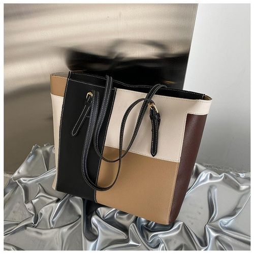 Ladies Large Capacity Tricolor Slicing Simple Sholder Tote Bag – PU Leather Official & Casual Trend Tote Bag Women Handbags