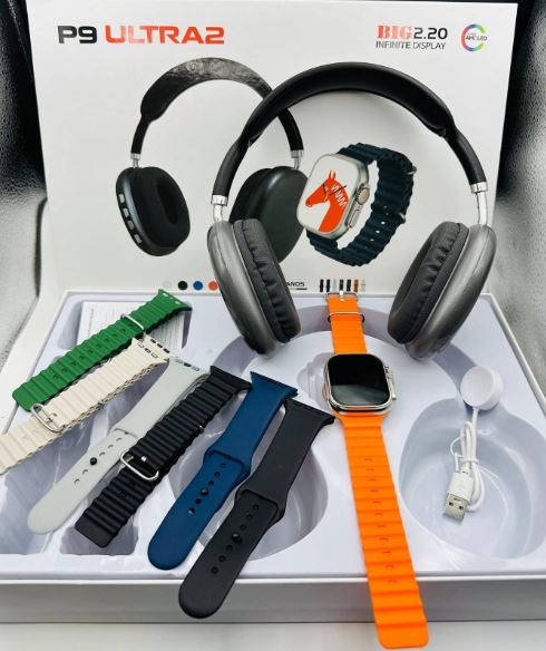 P9 Ultra 3 Smart Watch Ultra 10 In 1 Waterproof 7 Straps + Earphones Men Women 49MM Bluetooth Call Heart Rate Wireless Charging Fitness Bracelet Smartwatch Set