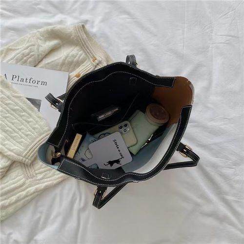 Ladies Large Capacity Tricolor Slicing Simple Sholder Tote Bag – PU Leather Official & Casual Trend Tote Bag Women Handbags