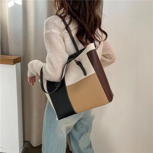 Ladies Large Capacity Tricolor Slicing Simple Sholder Tote Bag – PU Leather Official & Casual Trend Tote Bag Women Handbags